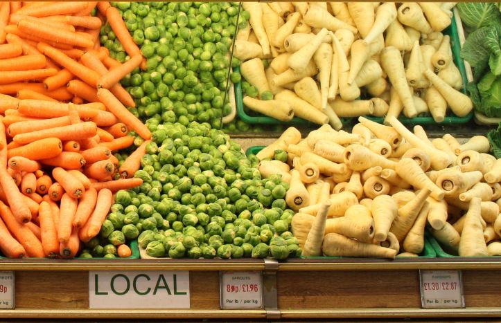 Local grown British vegetables in a family owned greengrocers shop