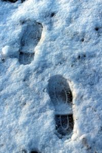 Footprints in pristine snow